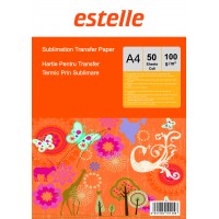 Hartie de transfer termic prin sublimare pe tesaturi si cani ceramice albe (deschise la culoare), marca estelle, format A4, greutate 100g/mp pachet de 50 coli Hartie de transfer termic prin sublimare pe tesaturi si cani ceramice albe (deschise la culoare), marca estelle, format A4, greutate 100g/mp pachet de 50 coli